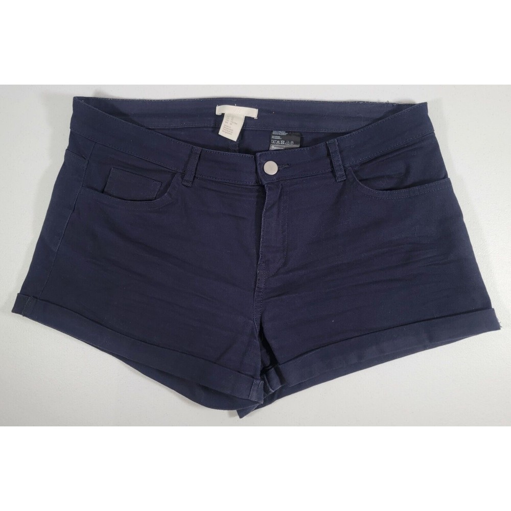 H & M Mid Rise Black Denim Chino Shorts Women's Size 10 Waist 32